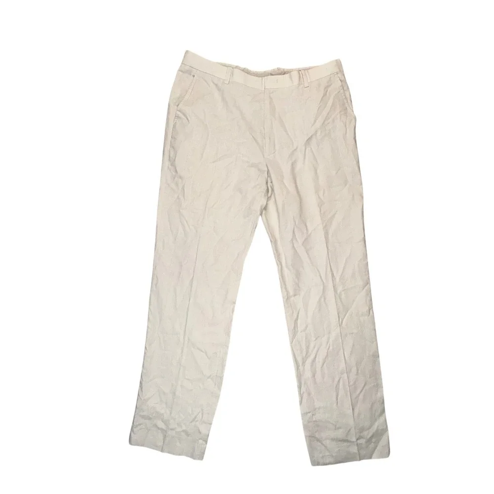 INC International Concepts Mens Cream Linen Ramie Blend Straight Leg Pants 34x34